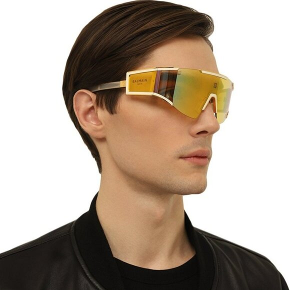 Balmain Men Sunglasses Titanium Gold Bronze Mirror Mask FLECHE BPS-138B-141 - Picture 3 of 14